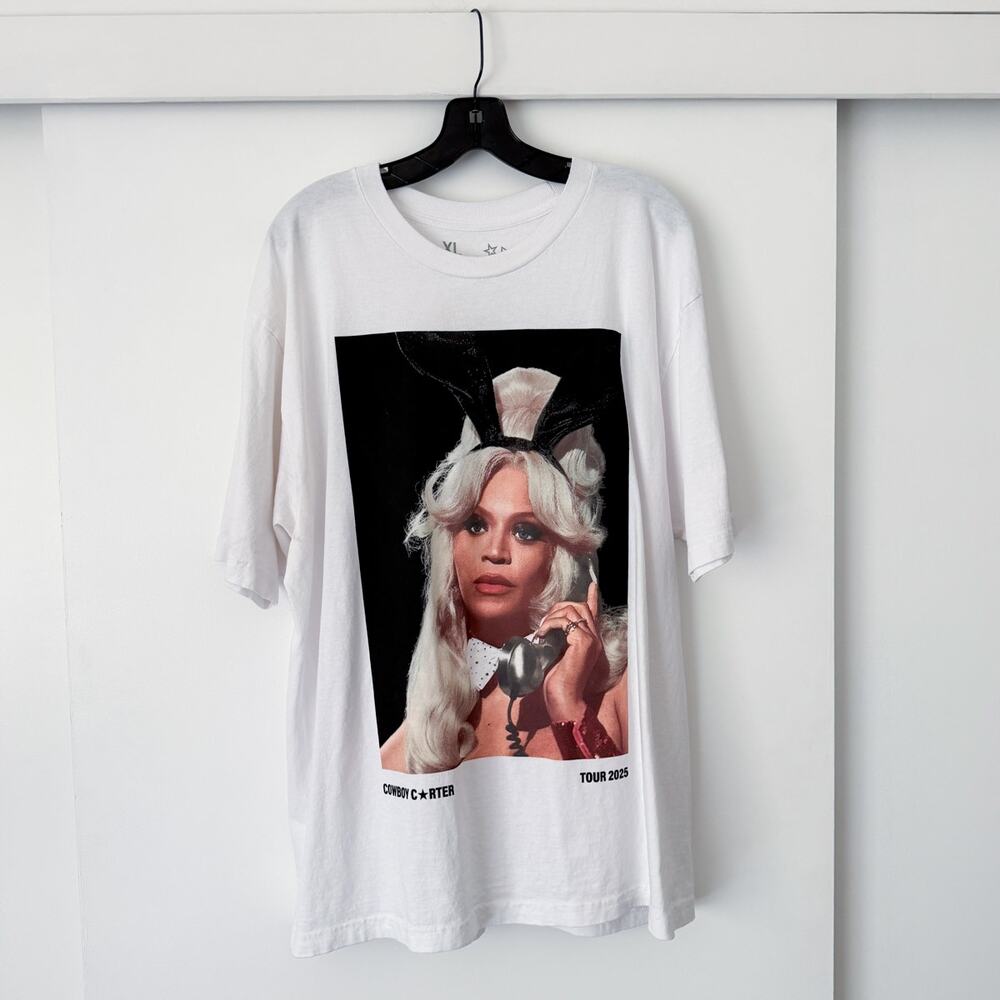 Beyonce Cowboy Carter Tour 2025 Las Vegas Exclusive Bunny Ears T Shirt White XL